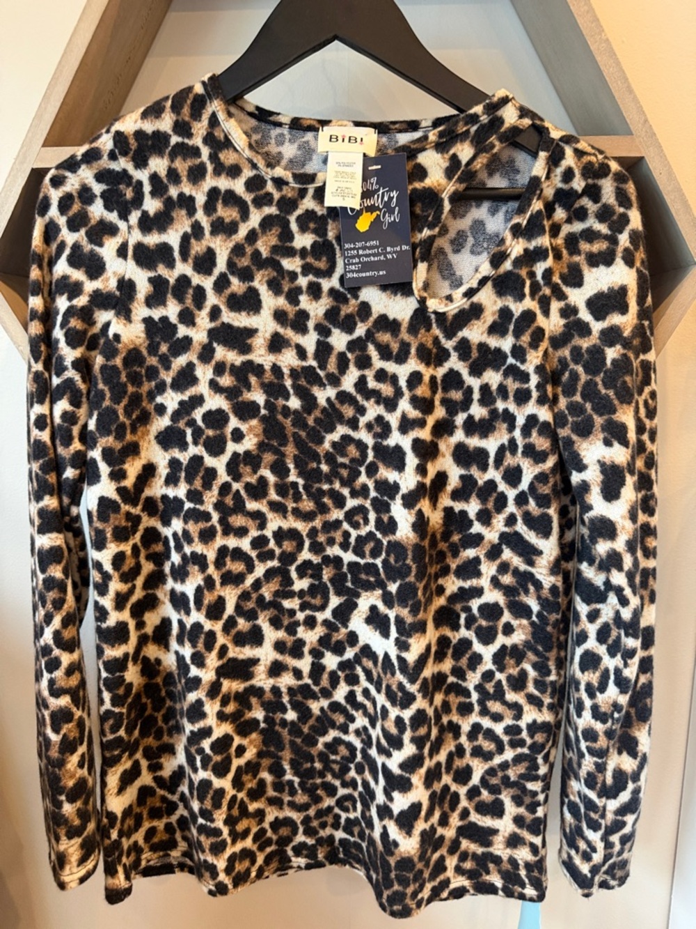 BiBi Leopard Print Long Sleeve Top - Brown Black Cream